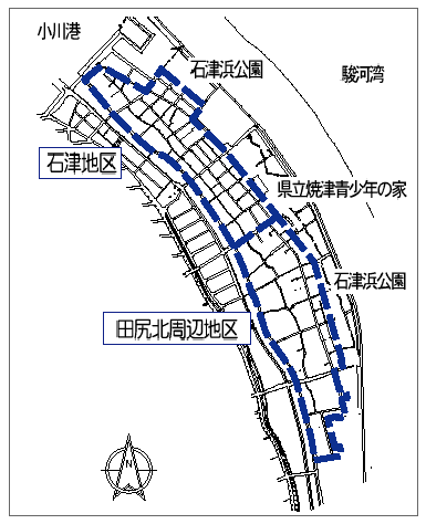石津～田尻北周辺地区の対象区域の地図