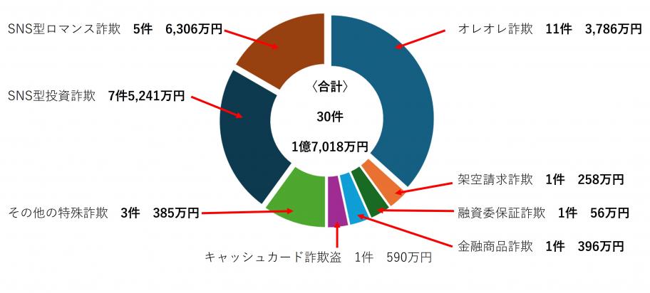 令和6年の特殊詐欺被害の内訳の円グラフ