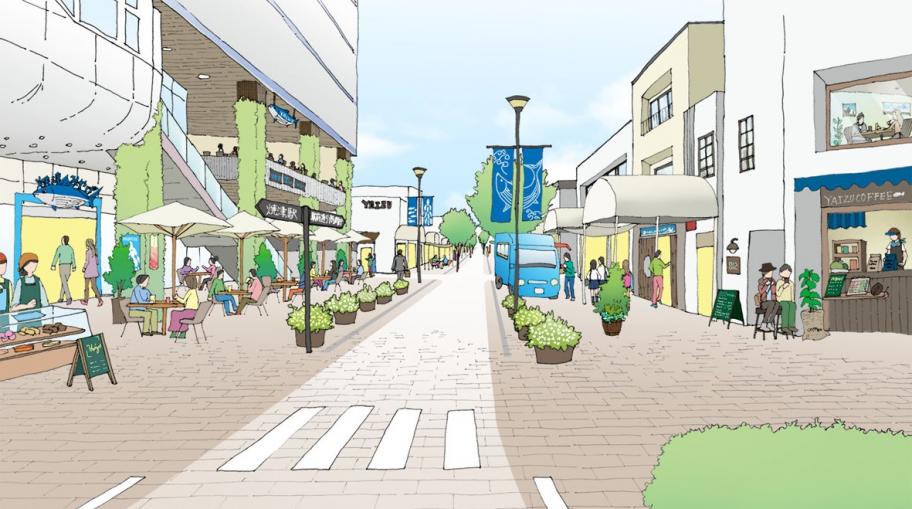 駅前広場との連続性やにぎわいを誘導するデザイン