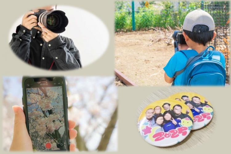 カメラやスマホで写真を撮影、作成する缶バッジのイメージ