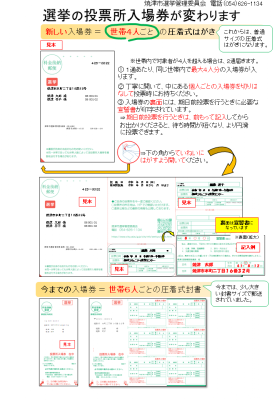 新しい入場券は世帯ごとの圧着式はがきです
