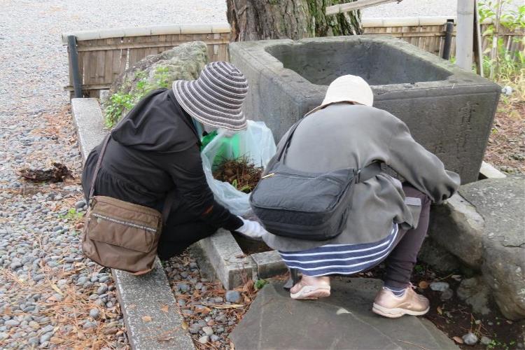 四季悠々の会員が焼津神社の境内を清掃する様子